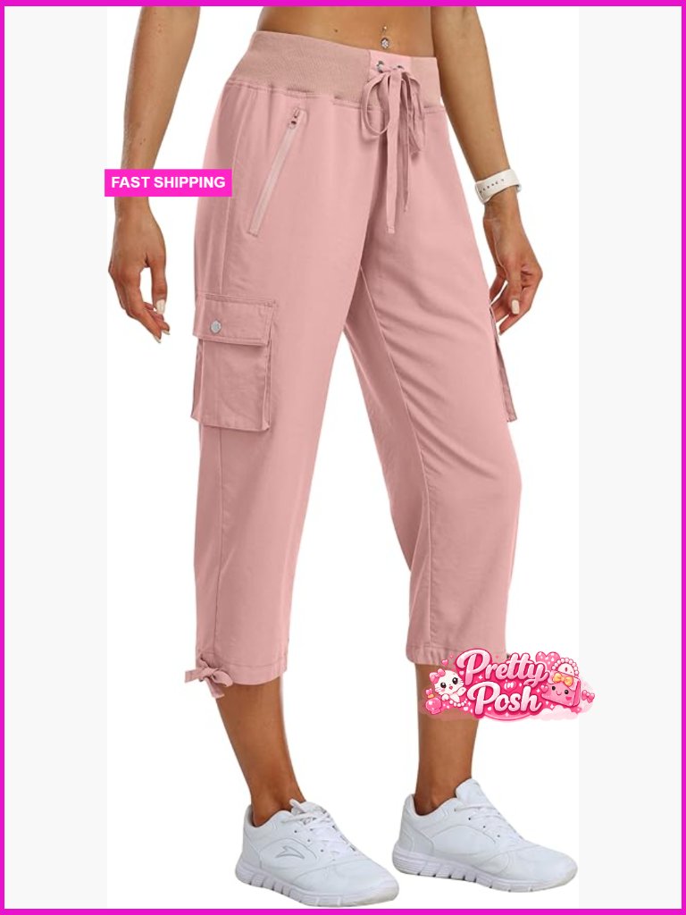 Cargo Capris Pants Loose Fit Lightweight Quick Dry Hiking Travel